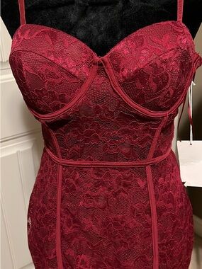 iris Lace Bustier Chemise Dress in Deep Wine Red